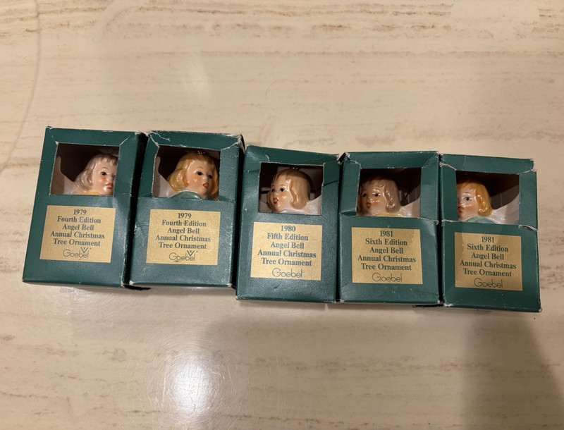 Goebel Angel Bell Christmas Ornaments Lot 1979-1981 (5) Fourth-Sixth, Boxes