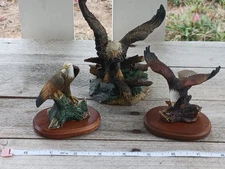 Vtg Bald Eagle Ceramic Figurine Lot Of 3 