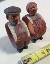 Vintage Man Woman Anri Figural Napkin Ring's Wooden Carved Nodders Italy