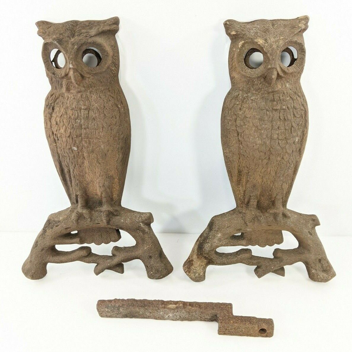 Antique Pair Owl Spring new work Bird Fireplace Cast Iron Max 59% OFF Andirons Set