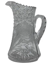 Large American Cut Glass Pitcher 10 1/2" Flowers Floral Stunning Antique Vintage