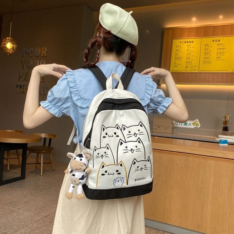 Cat Pattern Women's Backpack Waterproof School Bags New College