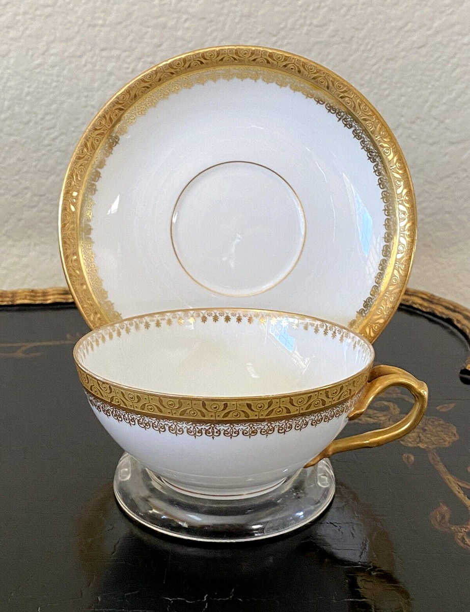 Stunning J.P.L. FRANCE JEAN POUYAT LIMOGES SET of 4 TEA CUPS