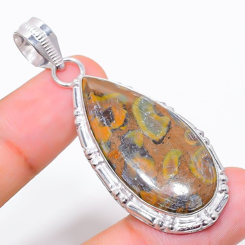 Pendentif Fait Main En Argent 925 Avec Jaspe Et Calcite - Longueur 2,5 Pouces - Pierre Naturelle - #P17056