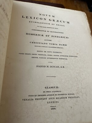 1824 NOVUM LEIXCON GRAECUM by C. T. Damm Glasgow Joannis Duncan Thick Tome Book