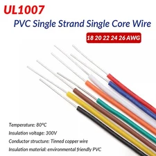 UL1007 Single Core Wire Cable 18-26 AWG Tinned Copper Cable Various Colours PVC