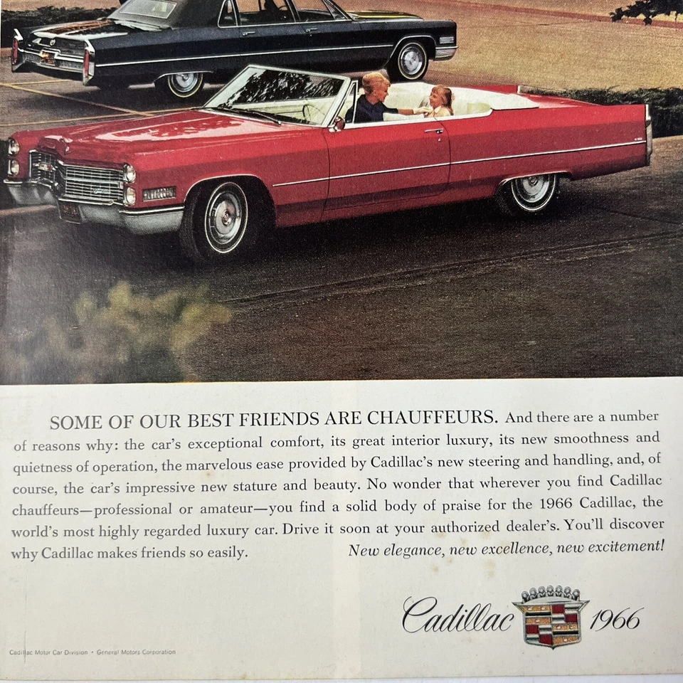 Vintage 1966 Cadillac Vermelho Conversível Preto Sedan Cor Anúncio Publicitário - Imagem 3 de 4