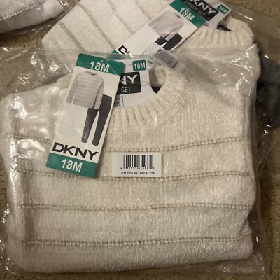 DKNY Kids' Girls 2-Piece Chenille Sweater and Legging Set(White /GRAY, 18M) 