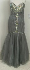 Silver Ball Gown Dress Party Gala Prom Long Evening Pageant Homecoming SZ 16