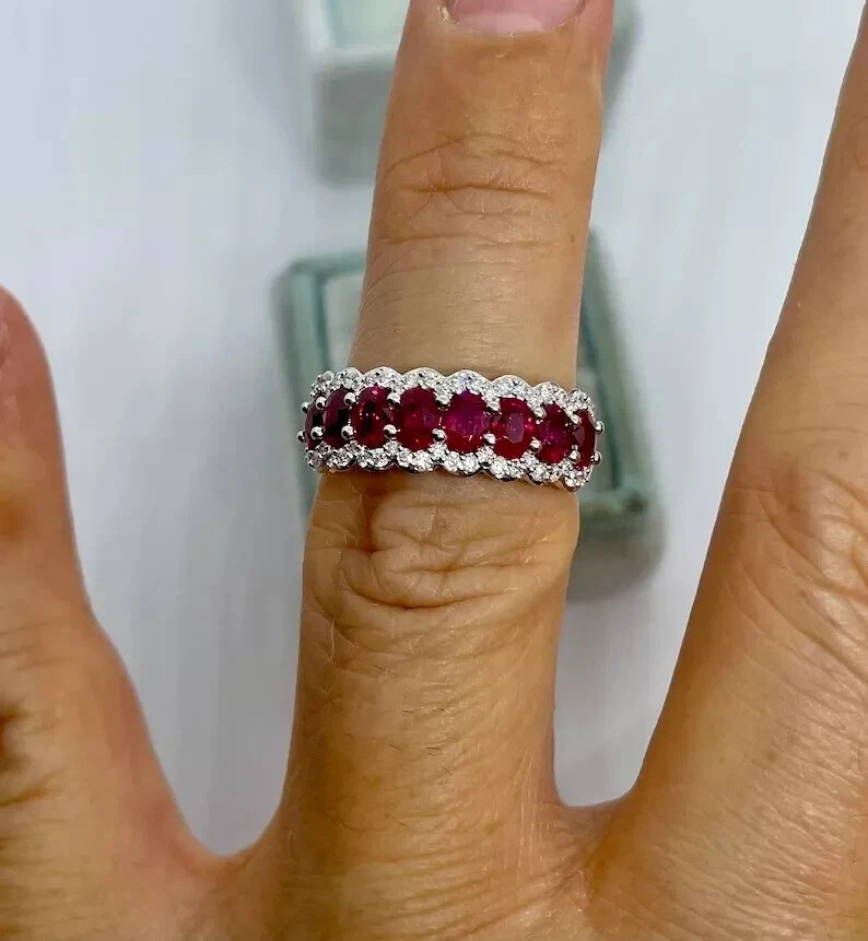 2.30Ct Oval Cut Lab-Created Pink Ruby Women's Wedding Ring 14K White Gold Plated - Image 3 of 4