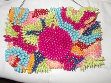 ZARA Beaded Floral Multicolored Handbag Purse Metal Chain Strap, 10x7