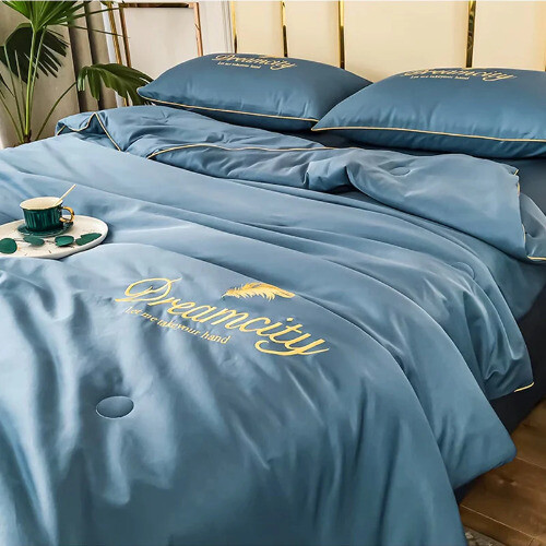 Luxury Embroidery Simple Cool Ice Rayon Quilt Breathable Quilts Cool Bedding Set - Picture 13 of 22