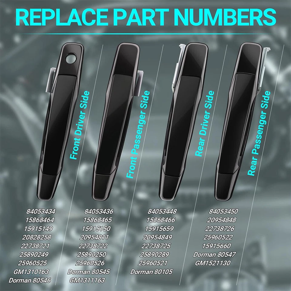 Manija de puerta exterior delantera y trasera de 4 piezas para Chevrolet Avalanche 2007-2013 Foto 4 de 4