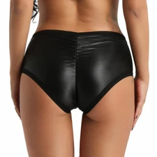 Plus #m-3Xl Women Faux Leather Stretchy Bikini Briefs Underwear Panties Knickers