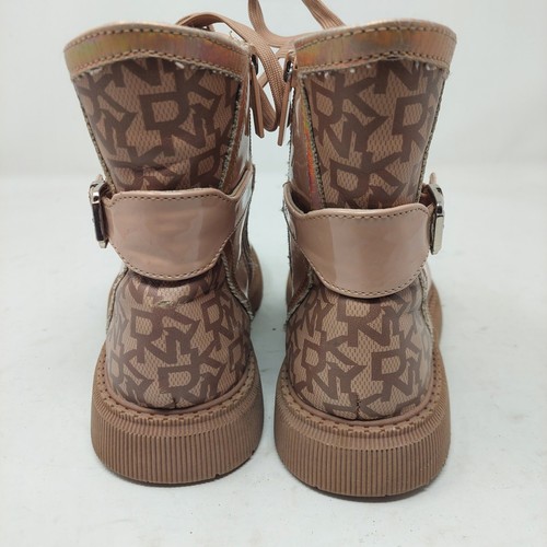 DKNY Pink Metallic Logo High Top Sia Combat Boots Zippered Streetwear Punk Sz 3 - Picture 3 of 10
