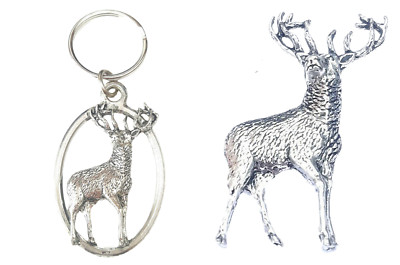 Standing Stag Keyring And Pin Badge Boxed Gift Set Handcrafted In Solid Pewter 