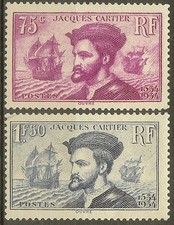 FRANCE STAMP TIMBRE YVERT N° 296 / 297 " CARTIER BATEAU CANADA 1934 " NEUF xx TB