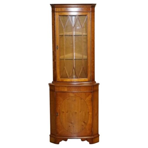 VINTAGE ENGLISH YEW WOOD CORNER CABINET CUPBOARD - Picture 1 of 21