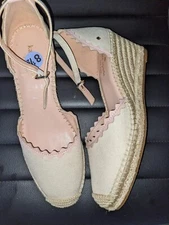 Kate Spade Espadrille Wedge Thea Sandals Shoes Canvas Leather Sz 8.5 B NEW