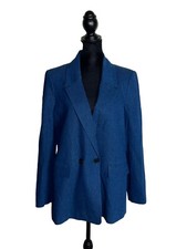 Banana Republic Boyfriend Fit Double Breasted Linen Blend Blue Blazer Jacket 12P