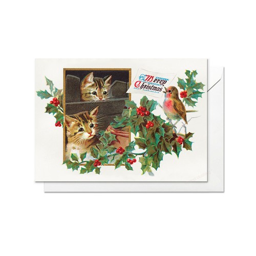 Victorian Greeting Cards Christmas Card 10 Set Xmas New Year Retro Vintage Cats - Picture 11 of 12