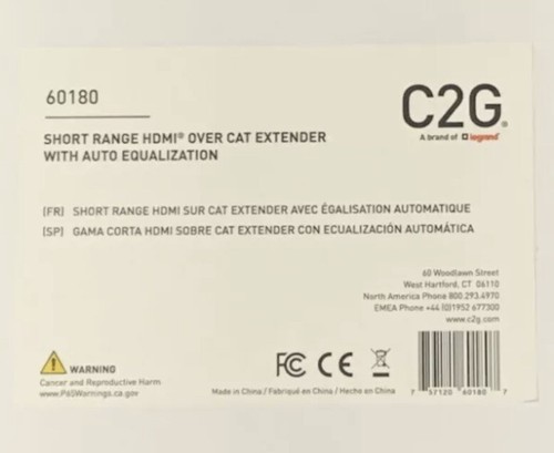 C2G 60180 HDMI OVER CAT5 EXTENDER EXTEND SIGNAL UP TO 50M BOX - Picture 3 of 3