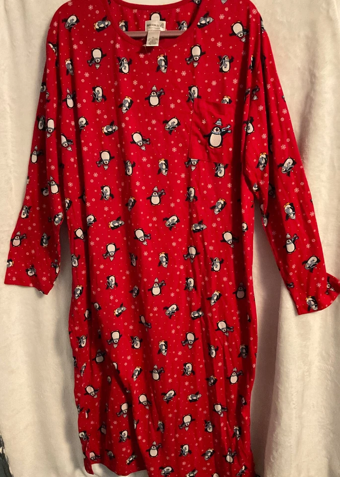 Moda Insecto Rojo Multi Pingüinos Copo de Nieve Algodón Manga Larga Prendas para Dormir Largas Foto 2 de 4