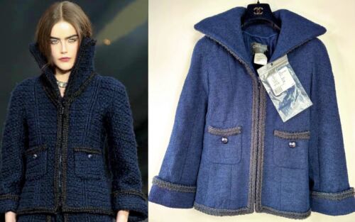 6K New Chanel 2013 Barbie Blue Logo Tweed Jacket 34 36 2 4 6 Coat Top Button S M - Picture 5 of 21