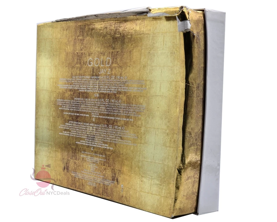 Jay-Z Gold conjunto de 3 peças para homens -3,0 oz Eau De Toilette spray + 3,0 oz gel de banho + bálsamo pós-barba - Imagem 3 de 4