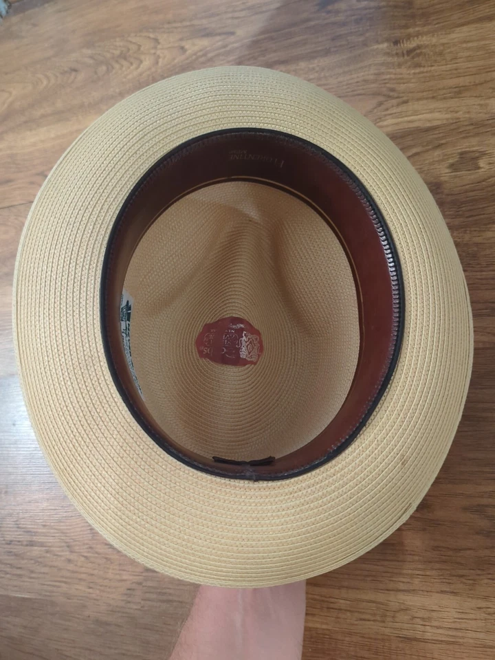 VTG Dobbs Florentine Straw Hat Fedora Fifth Avenue Men's 6 3/4 Beige Cognac  - Image 4 of 4