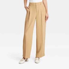 NEW Women's High-Rise Pleated Front Straight Trousers A New Day TAN Size 2R NWT