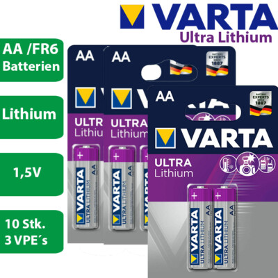 10 x Varta Ultra Lithium eh. Professional 6106 AA Mignon FR6 1,5V Batterie