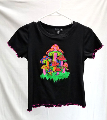 Mushroom Baby Doll Tee Medium Current Mood Fungi Psychedelic Crop Top Festival