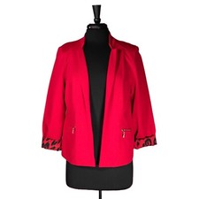 Chico s Womens 1 M Red Jacket Open Front Stretch Blazer Animal Print Lining