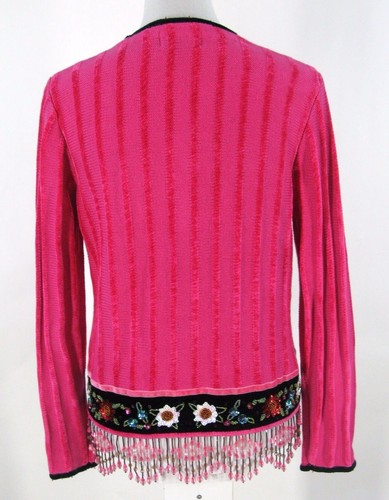 Berek 2 Takako Sakon Sweater Sz S Pink Chenille Bead Fringe Cardigan Small - Picture 6 of 8