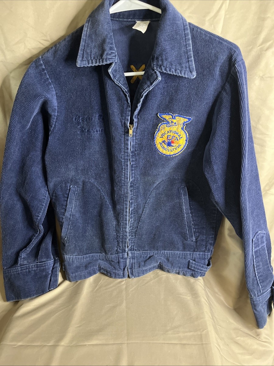 Vintage Late 70s FFA La Joya Texas Blue Corduroy Jacket Sz 36 USA