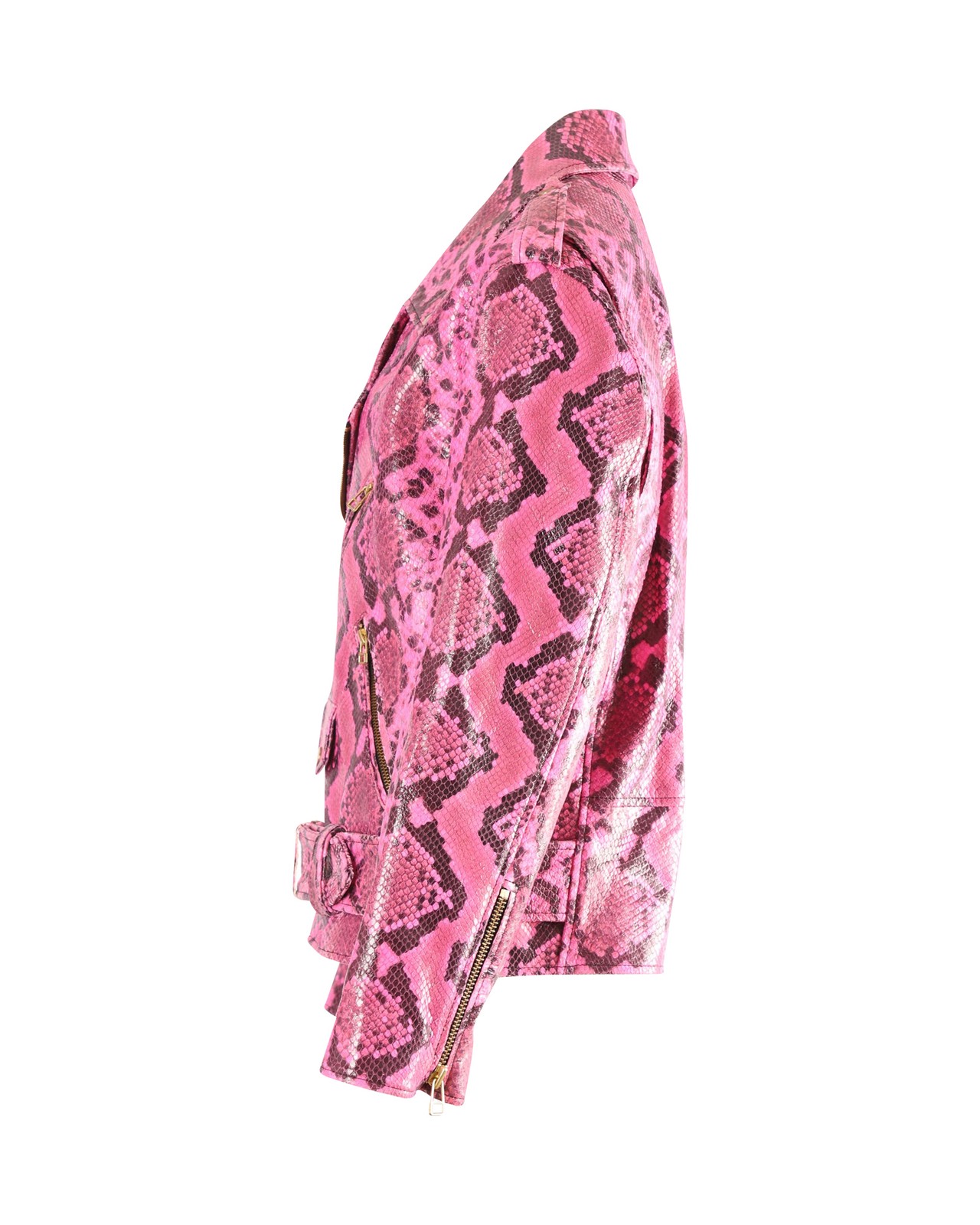 Marques Almeida Pink Leather Python Effect Biker … - image 2