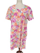 VTG Mumu House Robe Dress Pink Patio Bright Kaftan Boho Button Pockets Medium