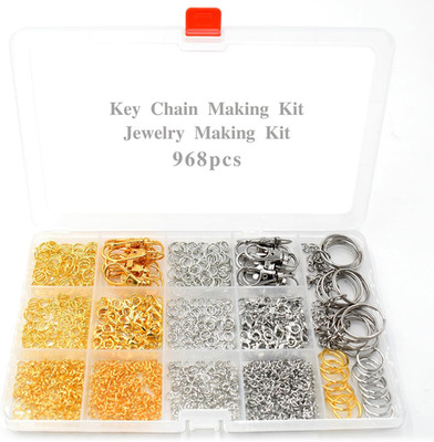 968Pcs Jump Rings for Jewelry Making Kit,  Gold & Silver Keychain Rings with Lob