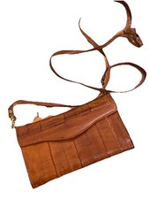 Vintage 70s Lee Sands brown eel skin foldout wallet purse detach leather strap
