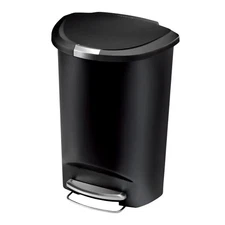 simplehuman 13 gal./50 ltr. Semi-Round Step Trash Can Black Plastic Kitchen