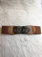 Brown Tan Corset Waist Women Wide Belt Clincher Stretchy Band Metal Clip New