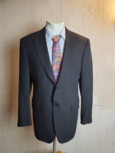 Canali Brown Label Blazer Men 40 Black Wool Water Resistant Surgeon Cuff Italy
