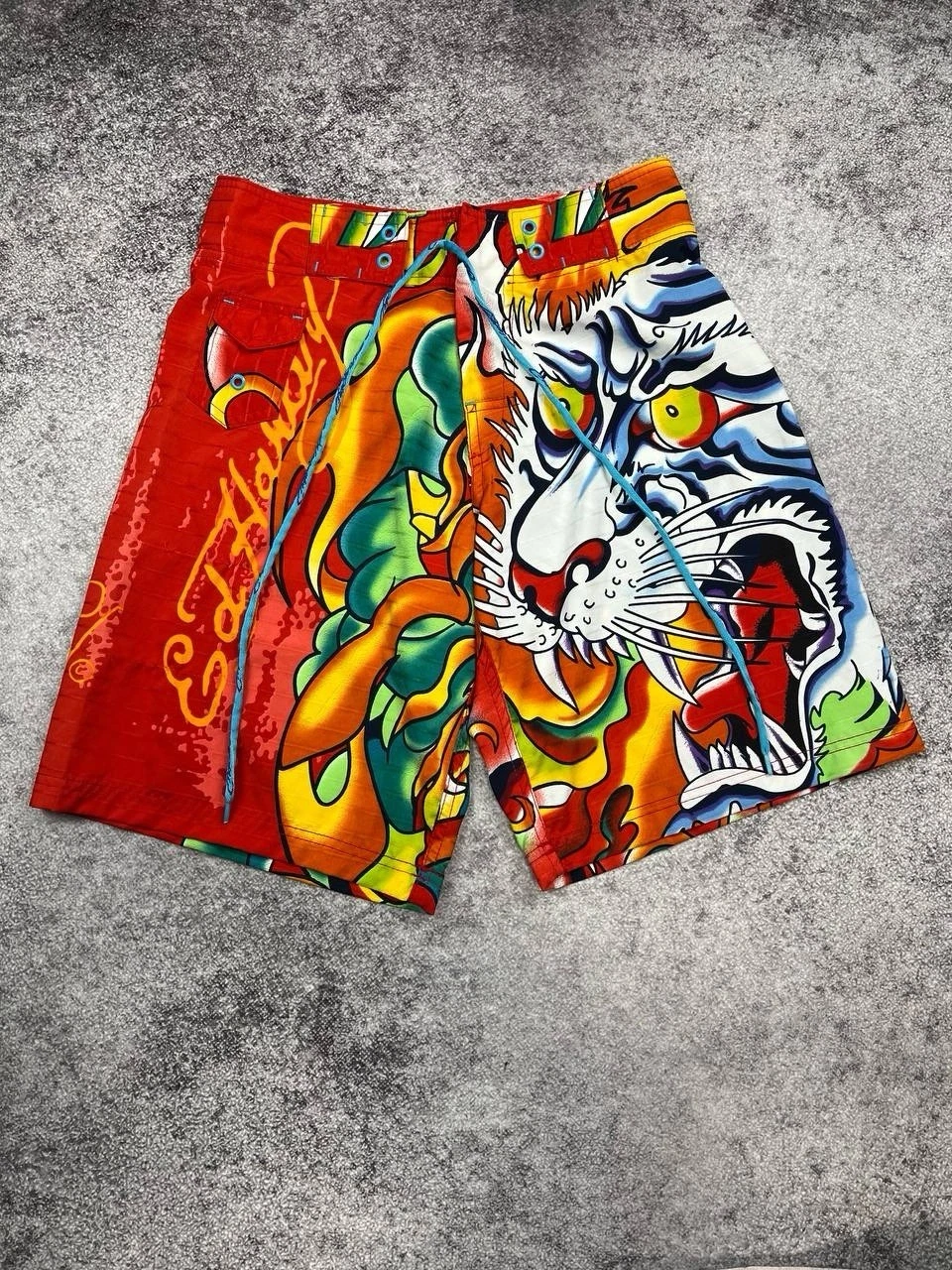 Ed Hardy Board Shorts Mens Size XS Tattoo Tiger Skull Swim Surf Y2K Multicolour