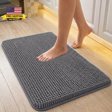 Absorbent Chenille Bath Rug Mat for Bathroom, 24X17 Inch, Grey
