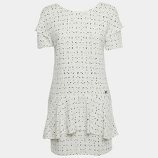 Chanel White Patterned Tweed Flared Mini Dress M