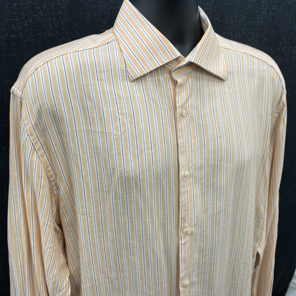 Camisa de vestir Brandolini para hombre 16,5 rayas LS puño francés abotonada hecha en Italia Foto 3 de 4