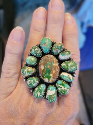 Navajo Pansy Johnson Turquoise Cluster Ring Adjustable