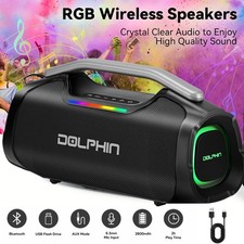 Portable Bluetooth Party Speaker Deep Bass RGB LED Lights AUX USB 1/4" Mic Input