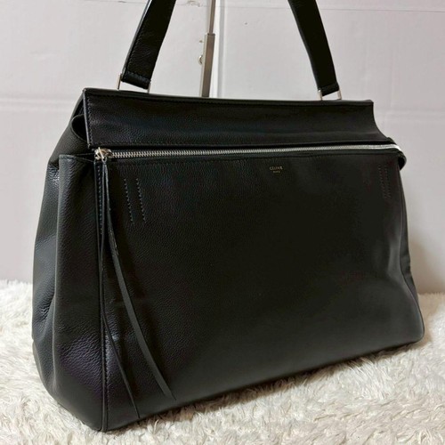 CELINE Edge Large Leather Tote Bag Black Grain Calfskin Authentic Luxury Women'